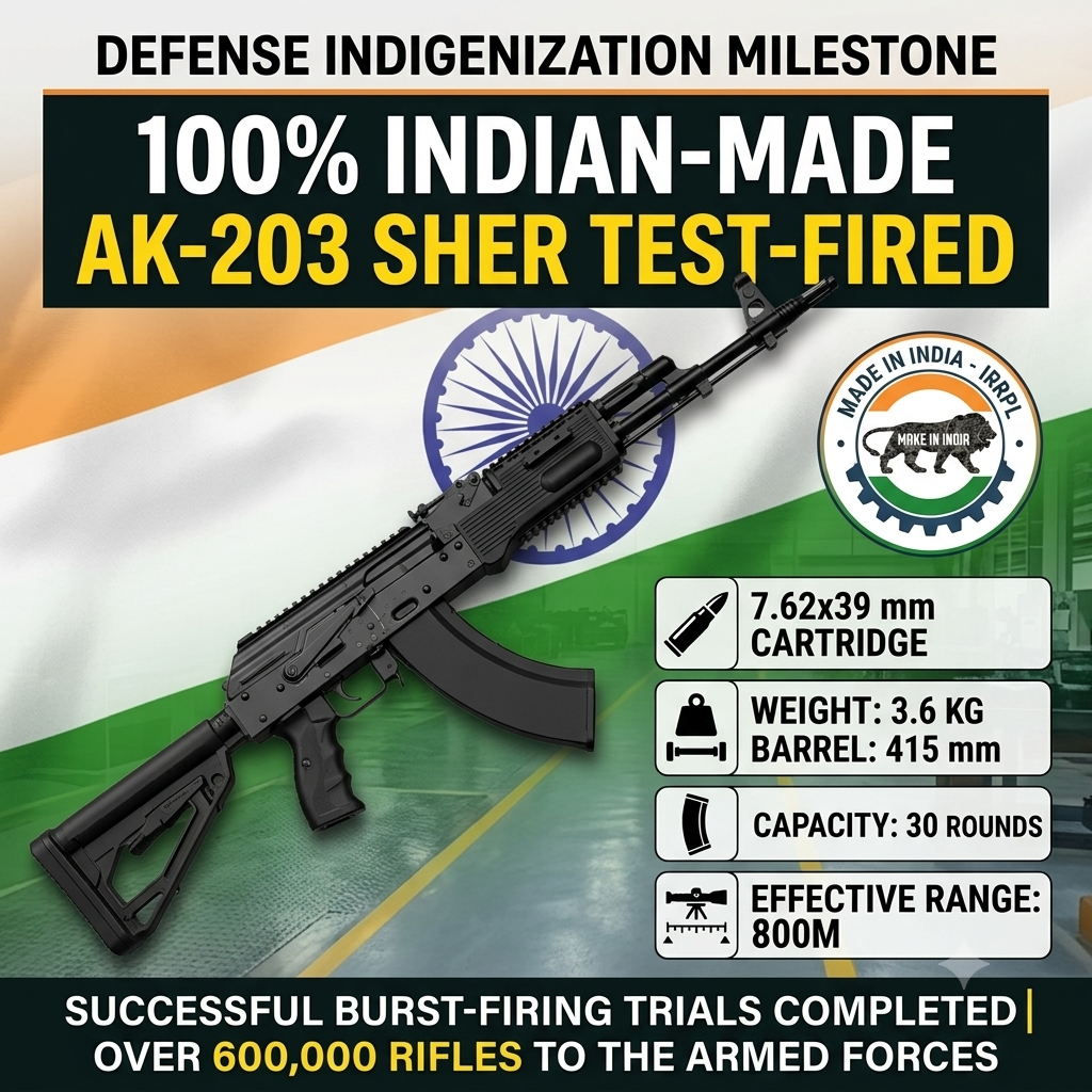 India Achieves Full Indigenization of AK-203 ‘Sher’ Assault Rifle